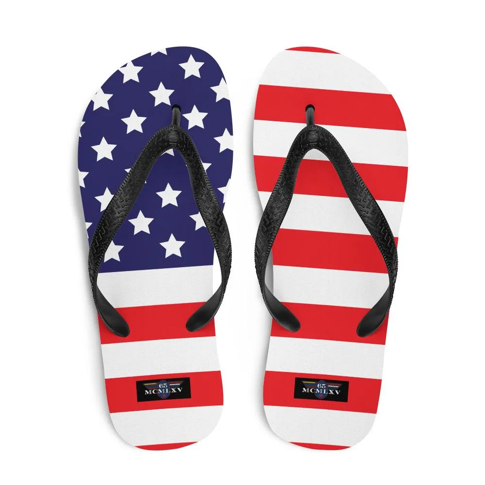 65 MCMLXV Unisex USA Flag Print Flip-Flops