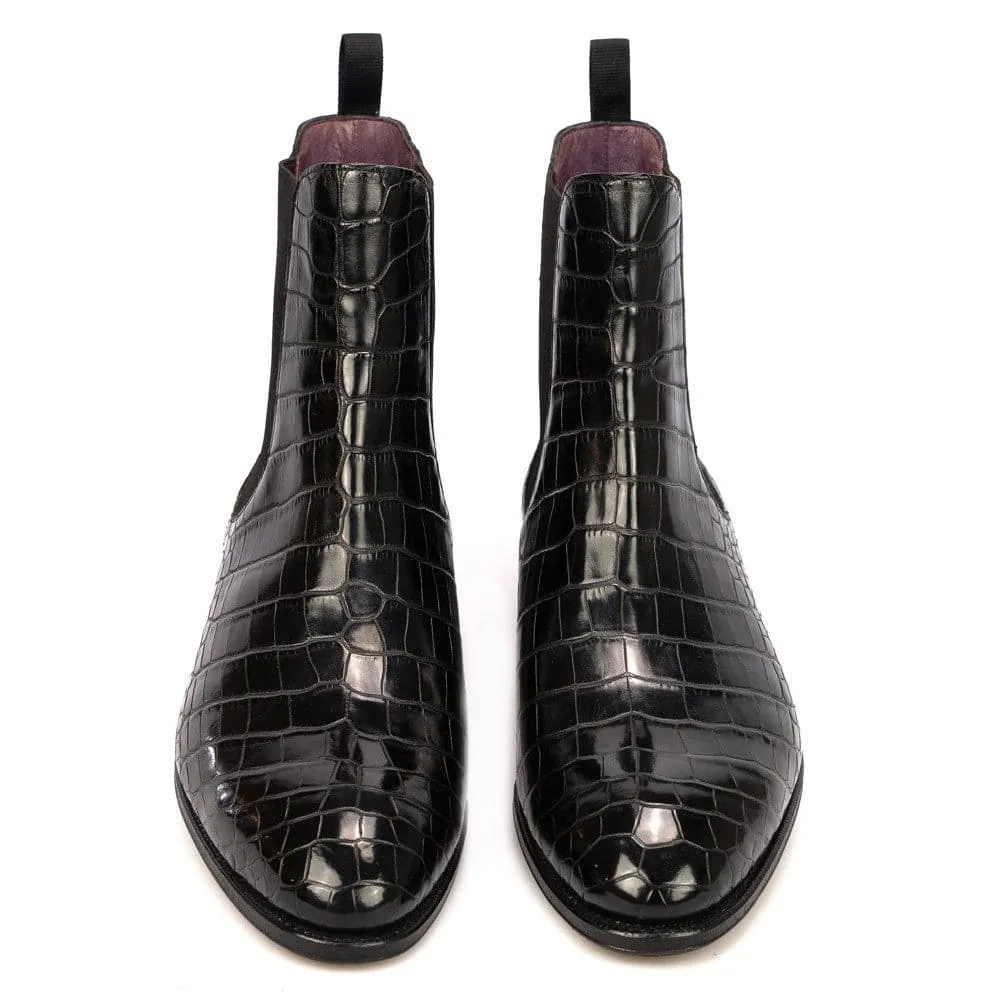 7 CM / 2.76 Inches CMR CHAMARIPA Elevator Shoes - Crocodile Leather Height Increasing Boots - Black Alligator Chelsea Boots