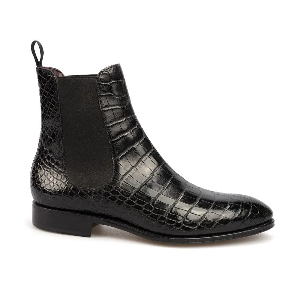 7 CM / 2.76 Inches CMR CHAMARIPA Elevator Shoes - Crocodile Leather Height Increasing Boots - Black Alligator Chelsea Boots