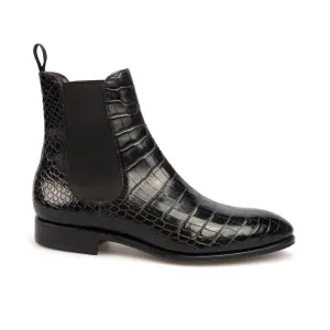 7 CM / 2.76 Inches CMR CHAMARIPA Elevator Shoes - Crocodile Leather Height Increasing Boots - Black Alligator Chelsea Boots