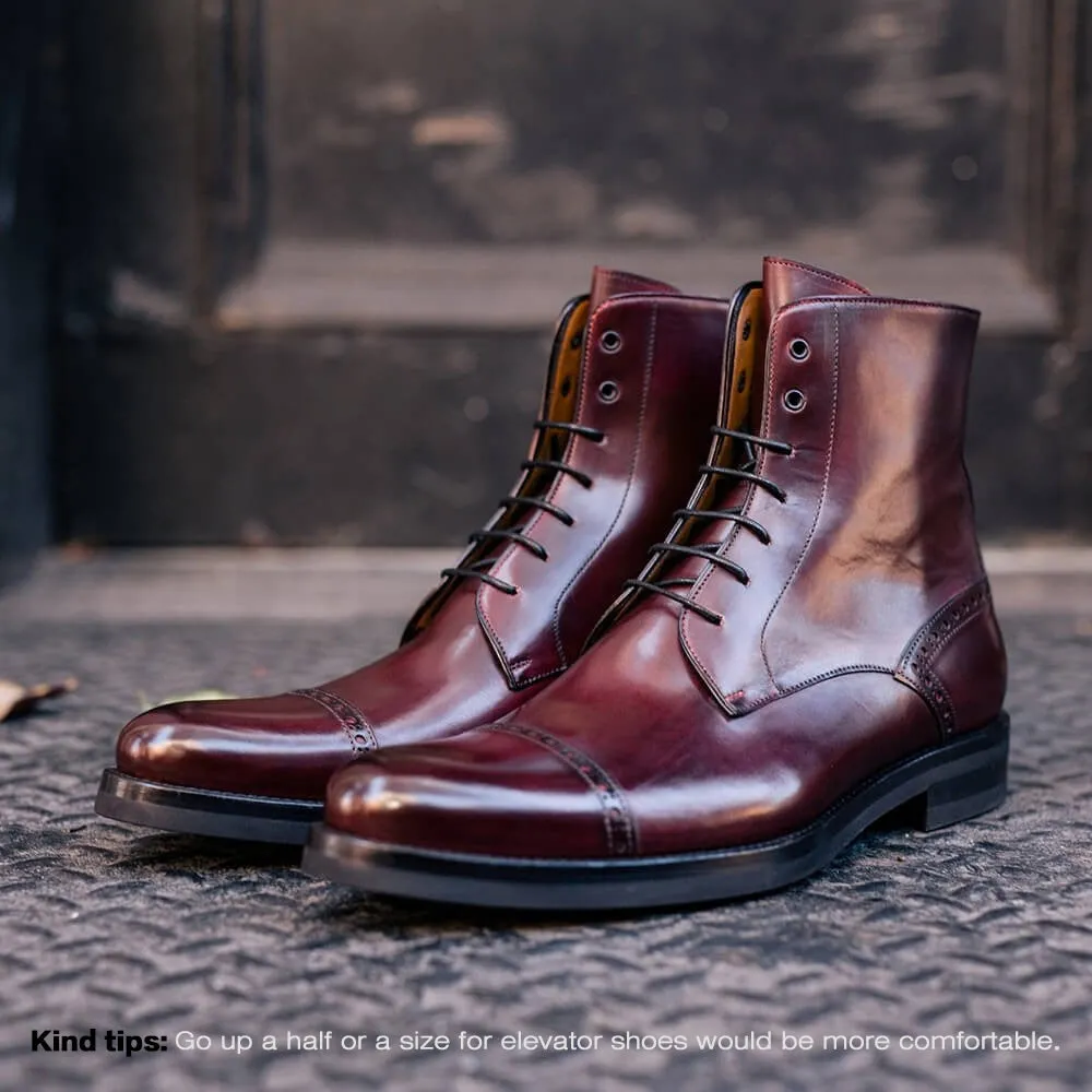 7 CM/2.76 Inches CMR CHAMARIPA Wine Red Leather High Heel Boots for Men