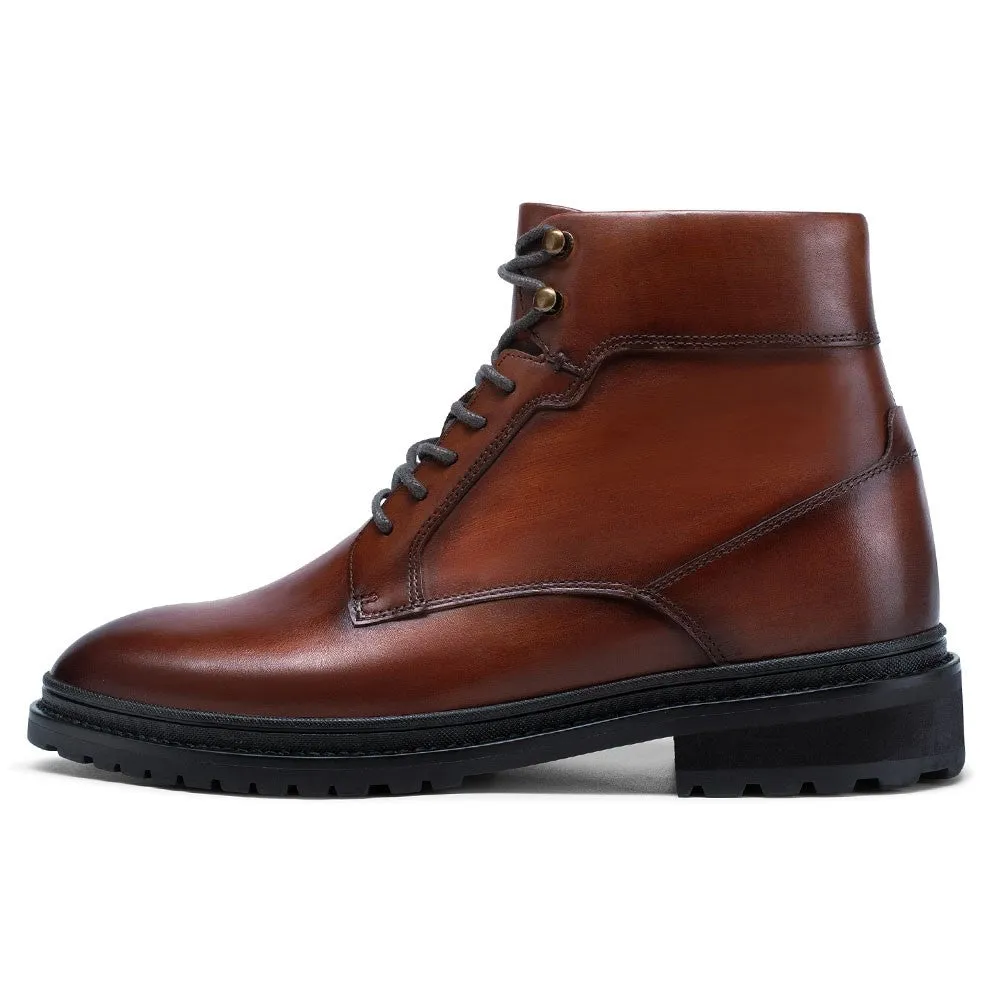 8 CM/3.15 Inches CMR CHAMARIPA Brown Leather Casual Men's Height Increasing Boots