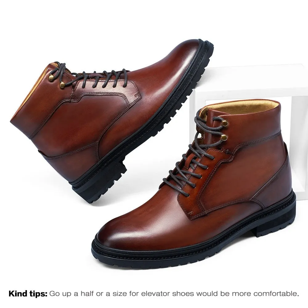 8 CM/3.15 Inches CMR CHAMARIPA Brown Leather Casual Men's Height Increasing Boots
