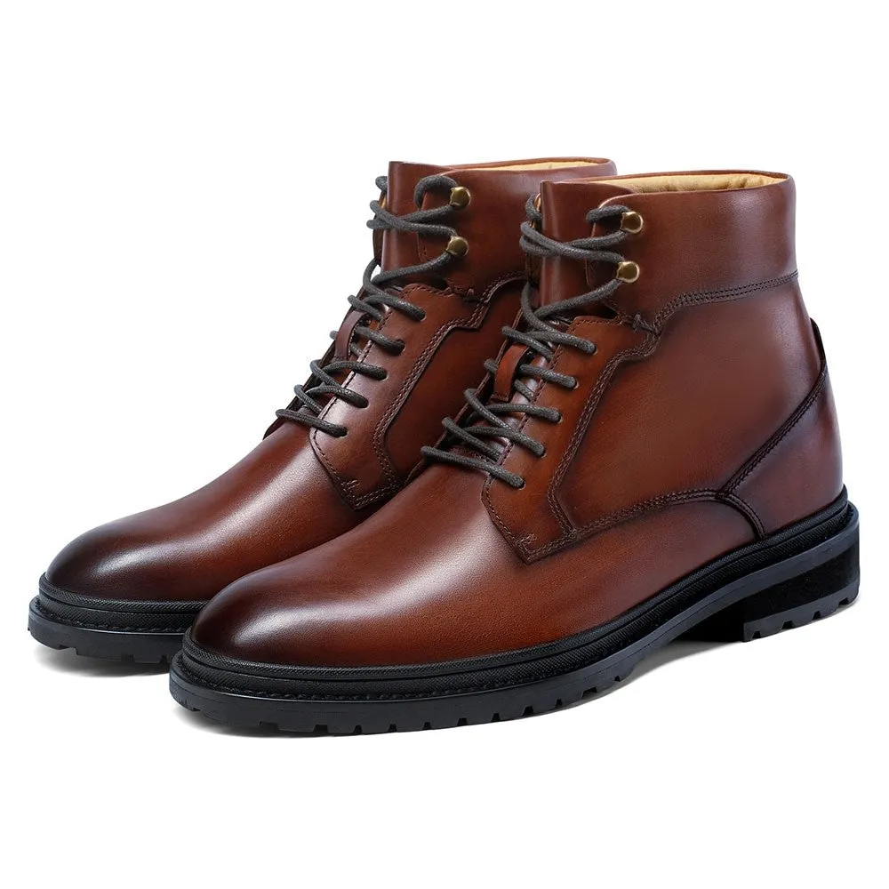 8 CM/3.15 Inches CMR CHAMARIPA Brown Leather Casual Men's Height Increasing Boots