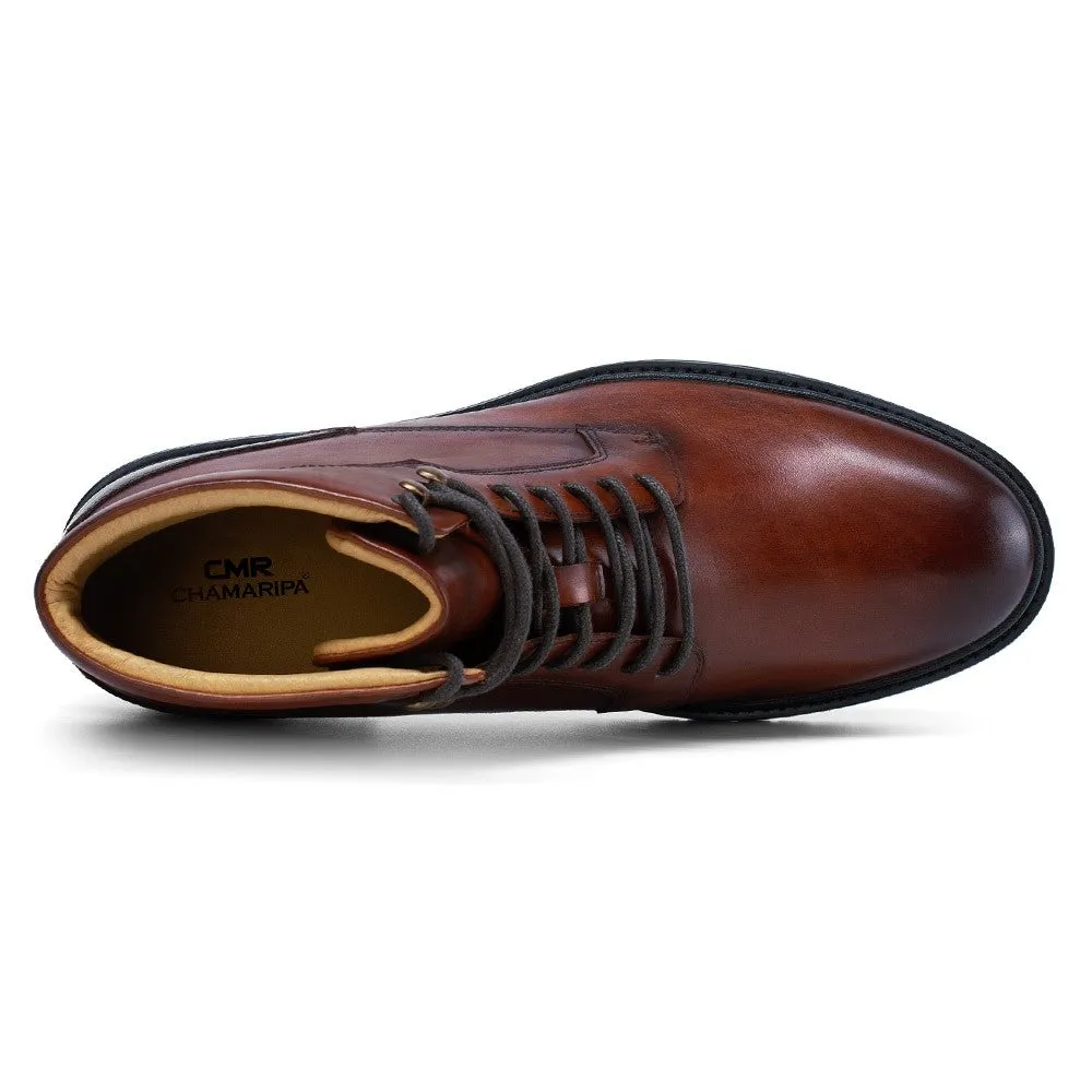 8 CM/3.15 Inches CMR CHAMARIPA Brown Leather Casual Men's Height Increasing Boots
