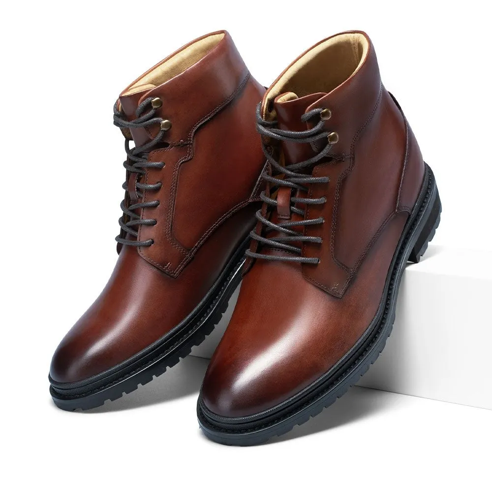 8 CM/3.15 Inches CMR CHAMARIPA Brown Leather Casual Men's Height Increasing Boots