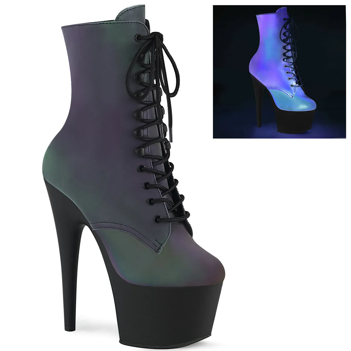 ADORE-1020REFL Pleaser Green Multi Reflective Sexy Platform Shoes (Pole Dancing Heels)