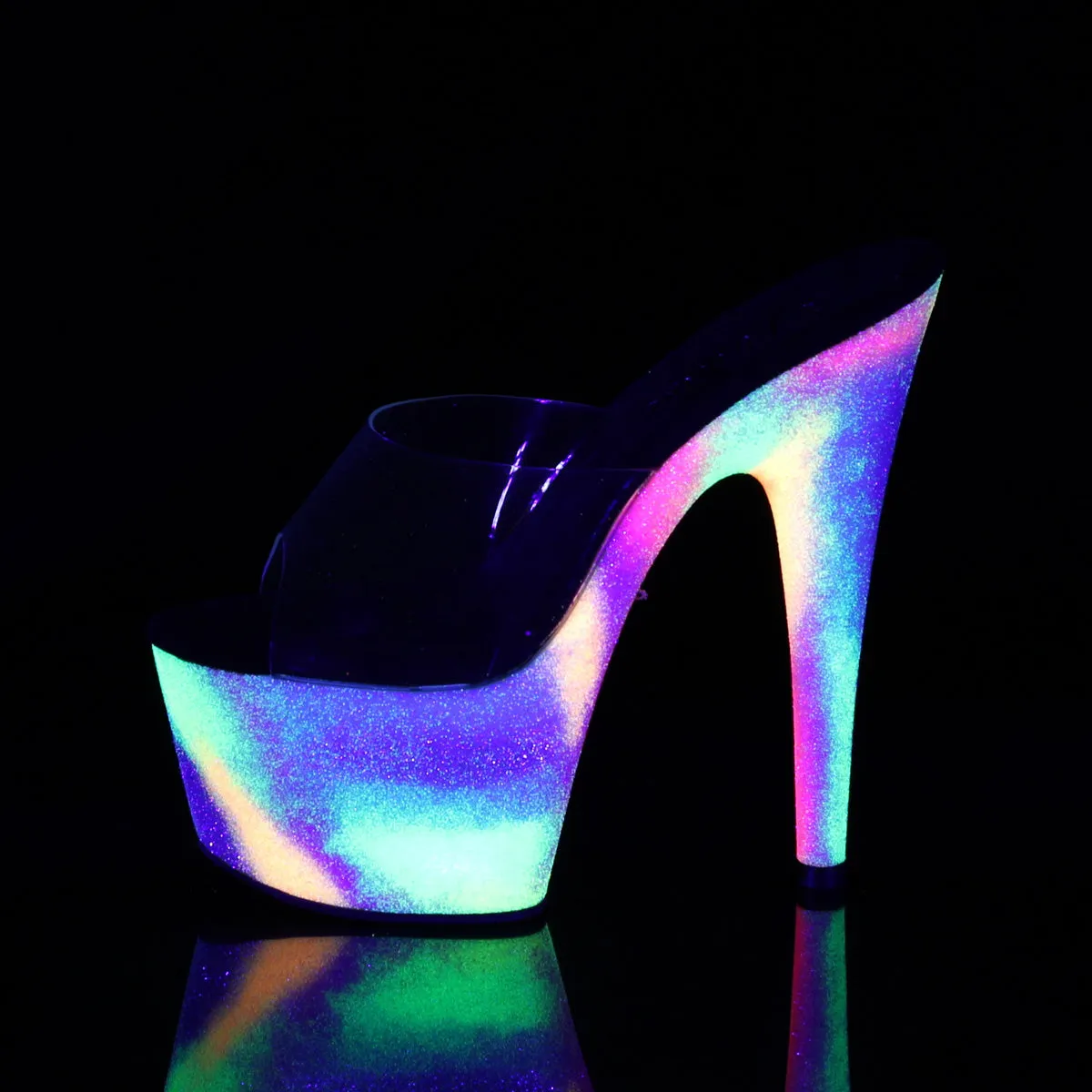 ADORE-701GXY Pleaser Clear/Neon Galaxy Mini Glitter Sexy Platform Shoes (Pole Dancing Heels)