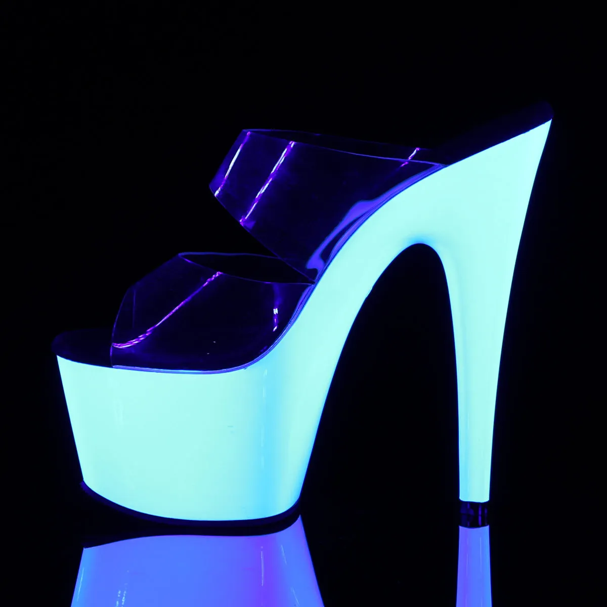 ADORE-702UV Pleaser Clear/Neon White Sexy Platform Shoes (Pole Dancing Heels)