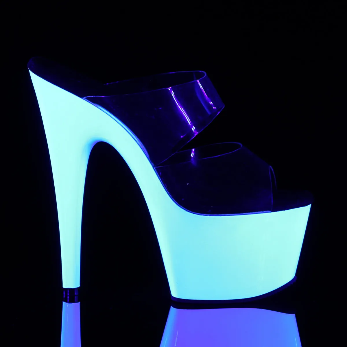 ADORE-702UV Pleaser Clear/Neon White Sexy Platform Shoes (Pole Dancing Heels)