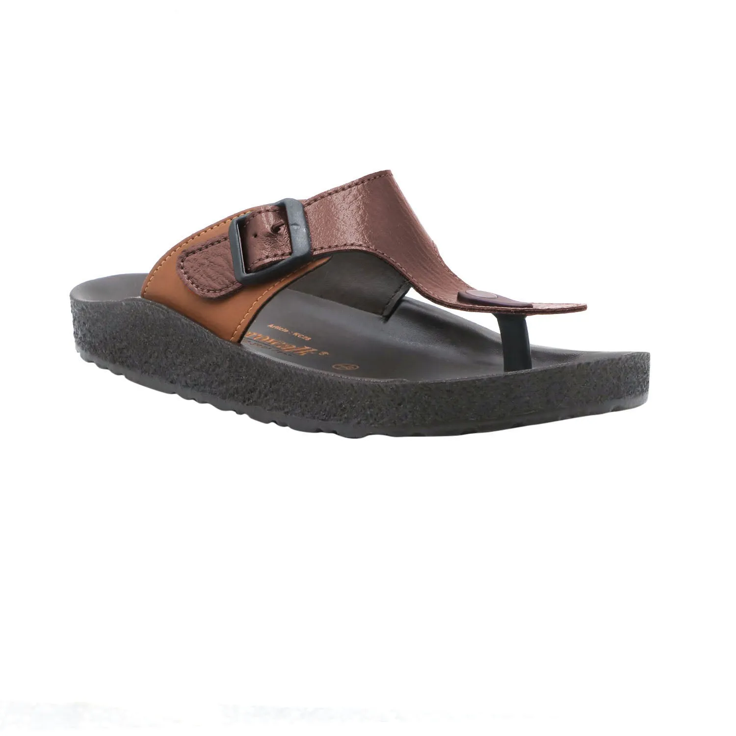 Aerowalk Men Brown & Tan T-Shape Slipper with Buckle Styling (KC28_BROWN TAN)
