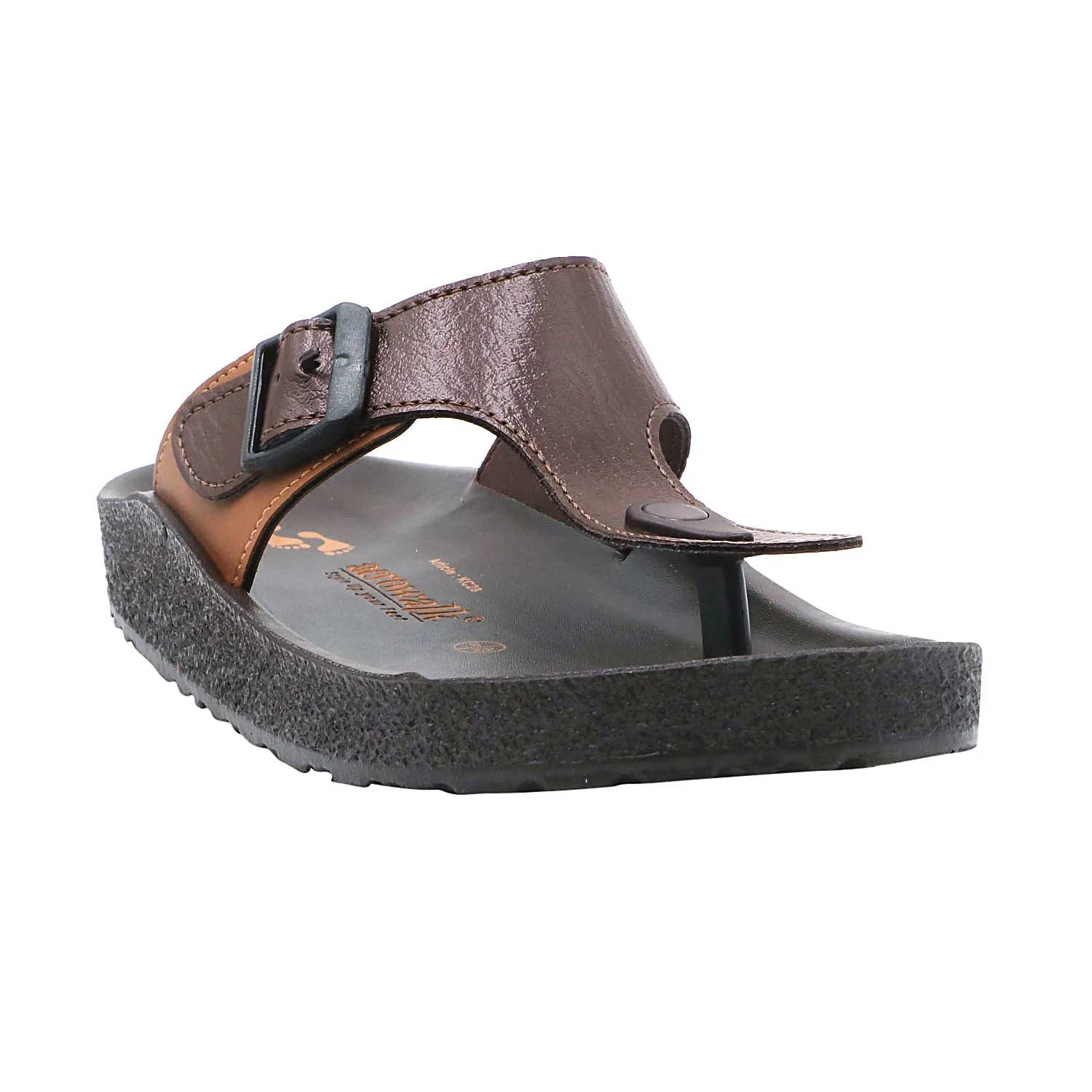 Aerowalk Men Brown & Tan T-Shape Slipper with Buckle Styling (KC28_BROWN TAN)