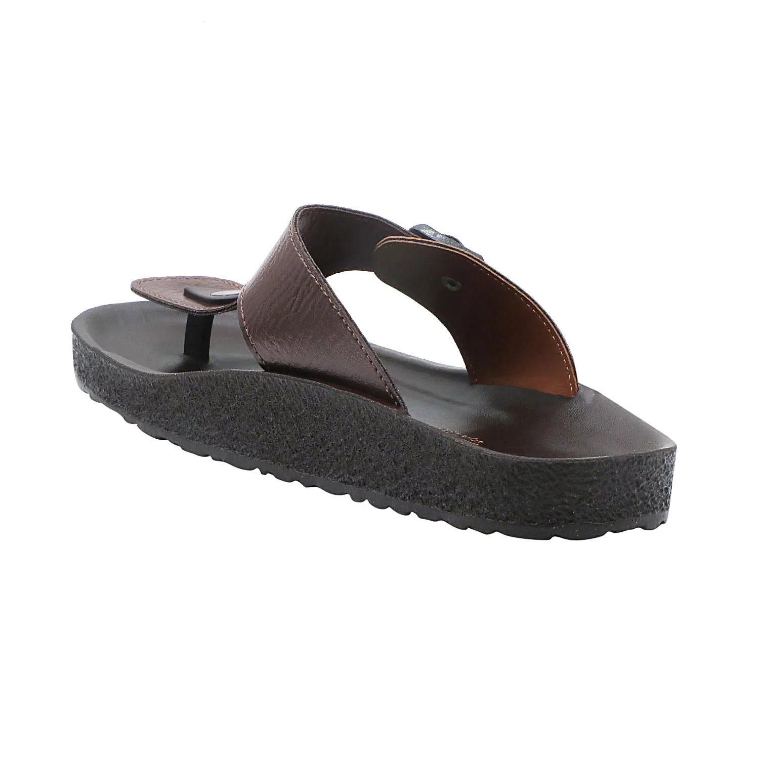 Aerowalk Men Brown & Tan T-Shape Slipper with Buckle Styling (KC28_BROWN TAN)