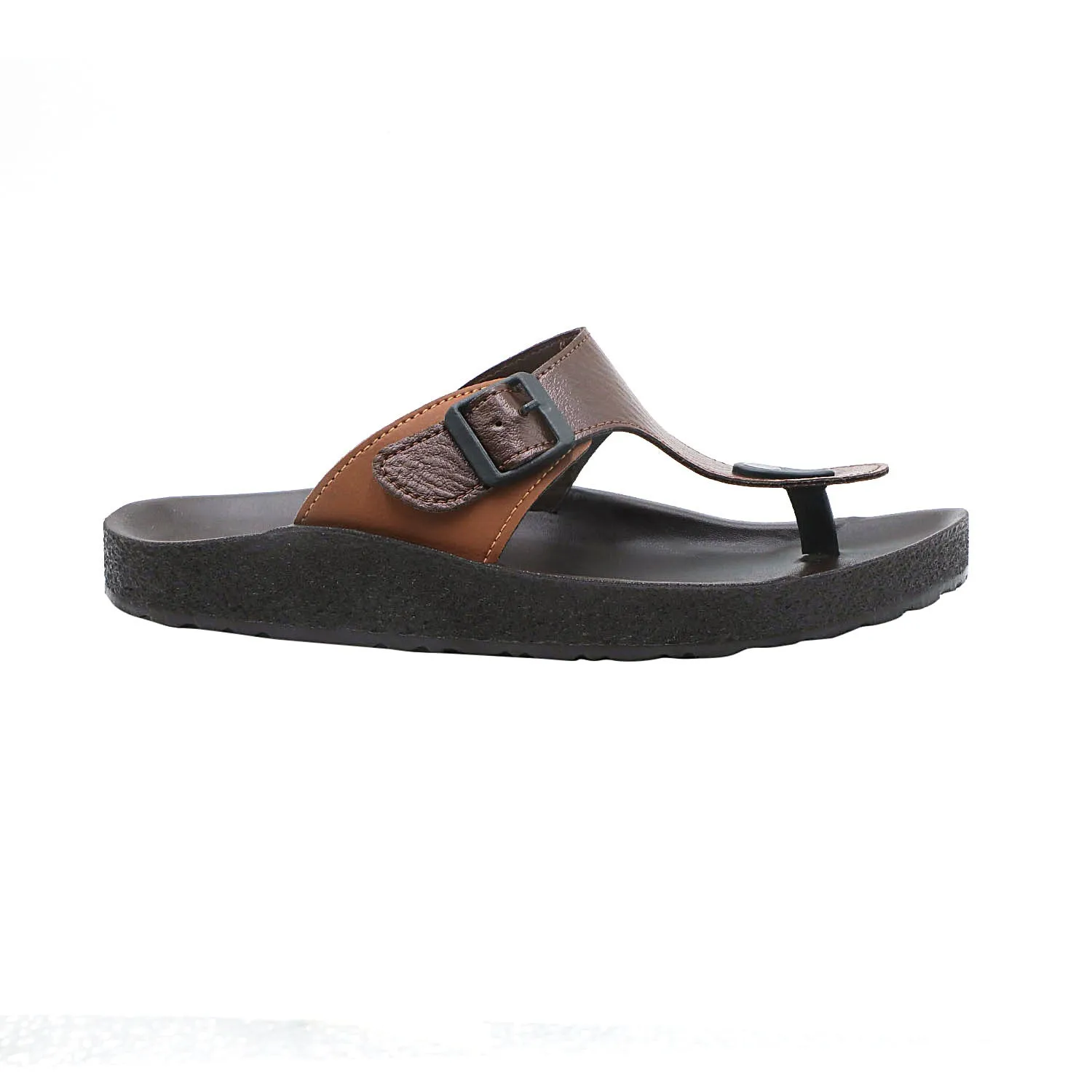 Aerowalk Men Brown & Tan T-Shape Slipper with Buckle Styling (KC28_BROWN TAN)