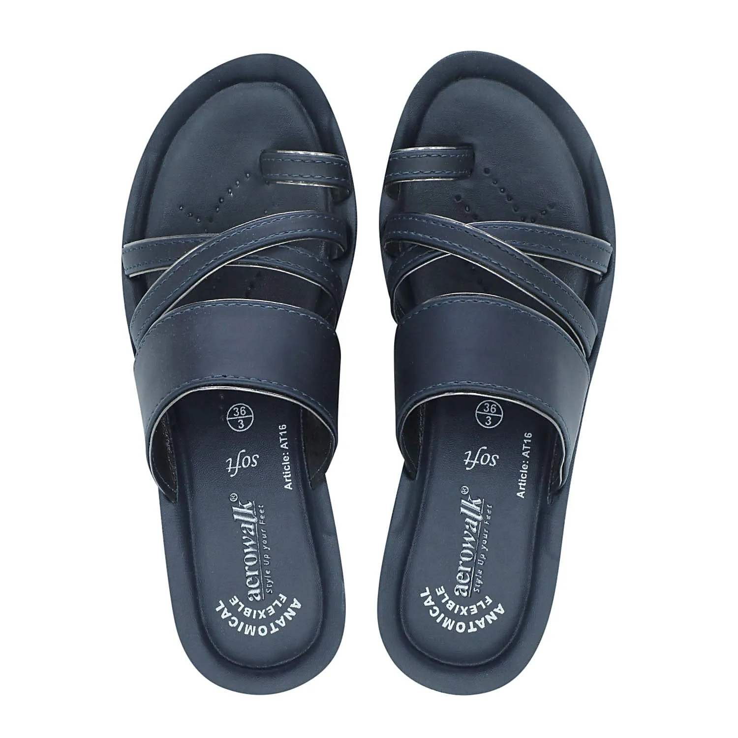 AEROWALK WOMEN NAVY BLUE TOE RING SANDAL WITH SLIP-ON CLOSURE (AT16_N.BLUE)