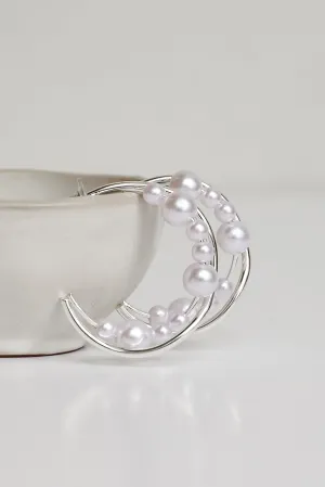 Aiden Silver Pearl Double Hoop Earrings