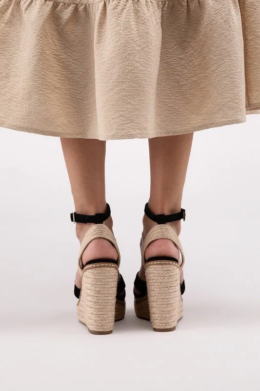 Bastet Ankle Strap Espadrille High Heel Wedge Sandals