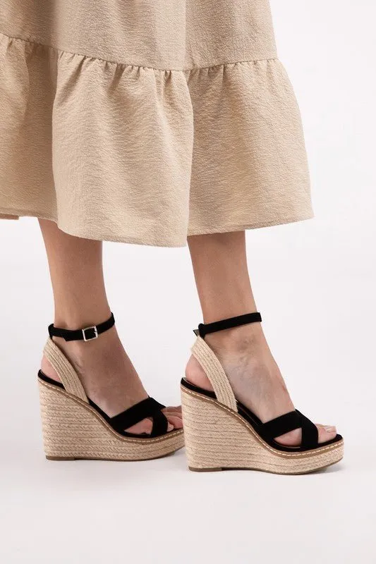 Bastet Ankle Strap Espadrille High Heel Wedge Sandals