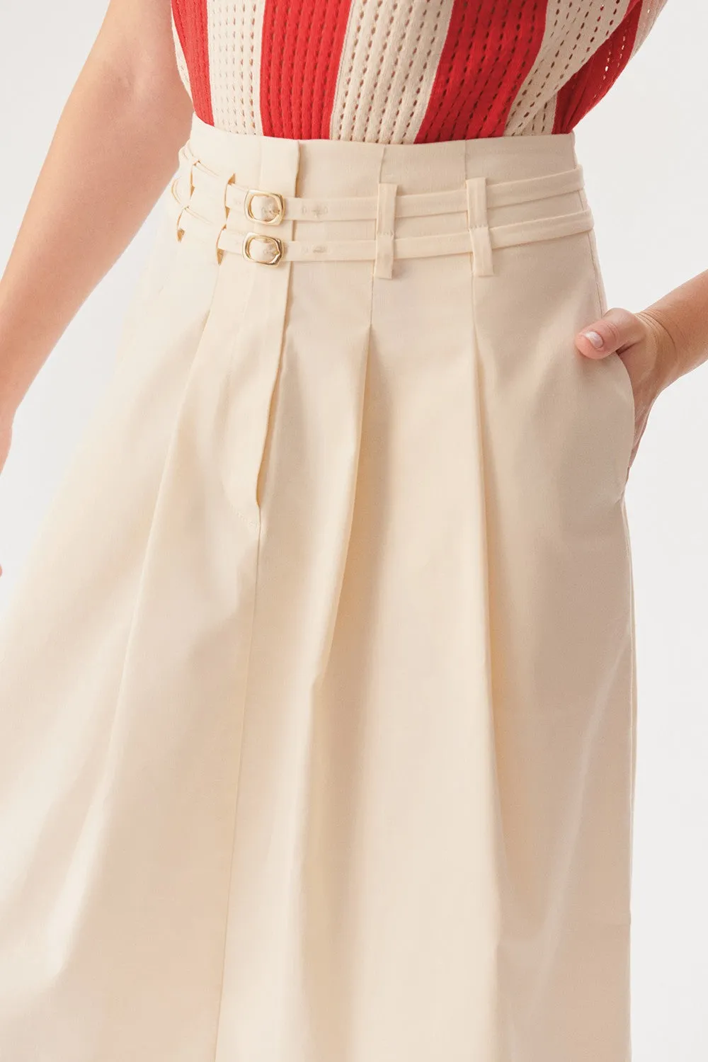 Beige Elegant Cutwork A-Line Skirt