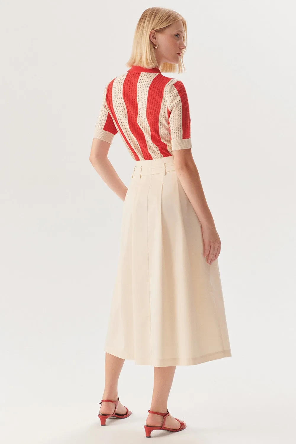 Beige Elegant Cutwork A-Line Skirt