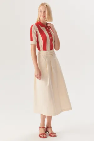 Beige Elegant Cutwork A-Line Skirt