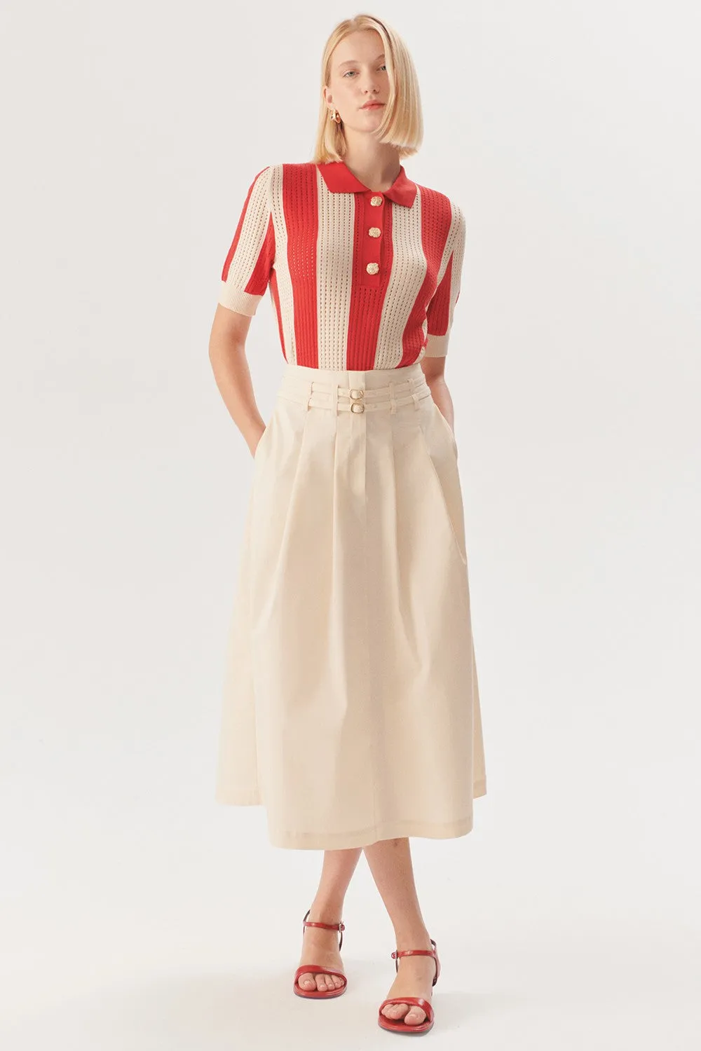 Beige Elegant Cutwork A-Line Skirt
