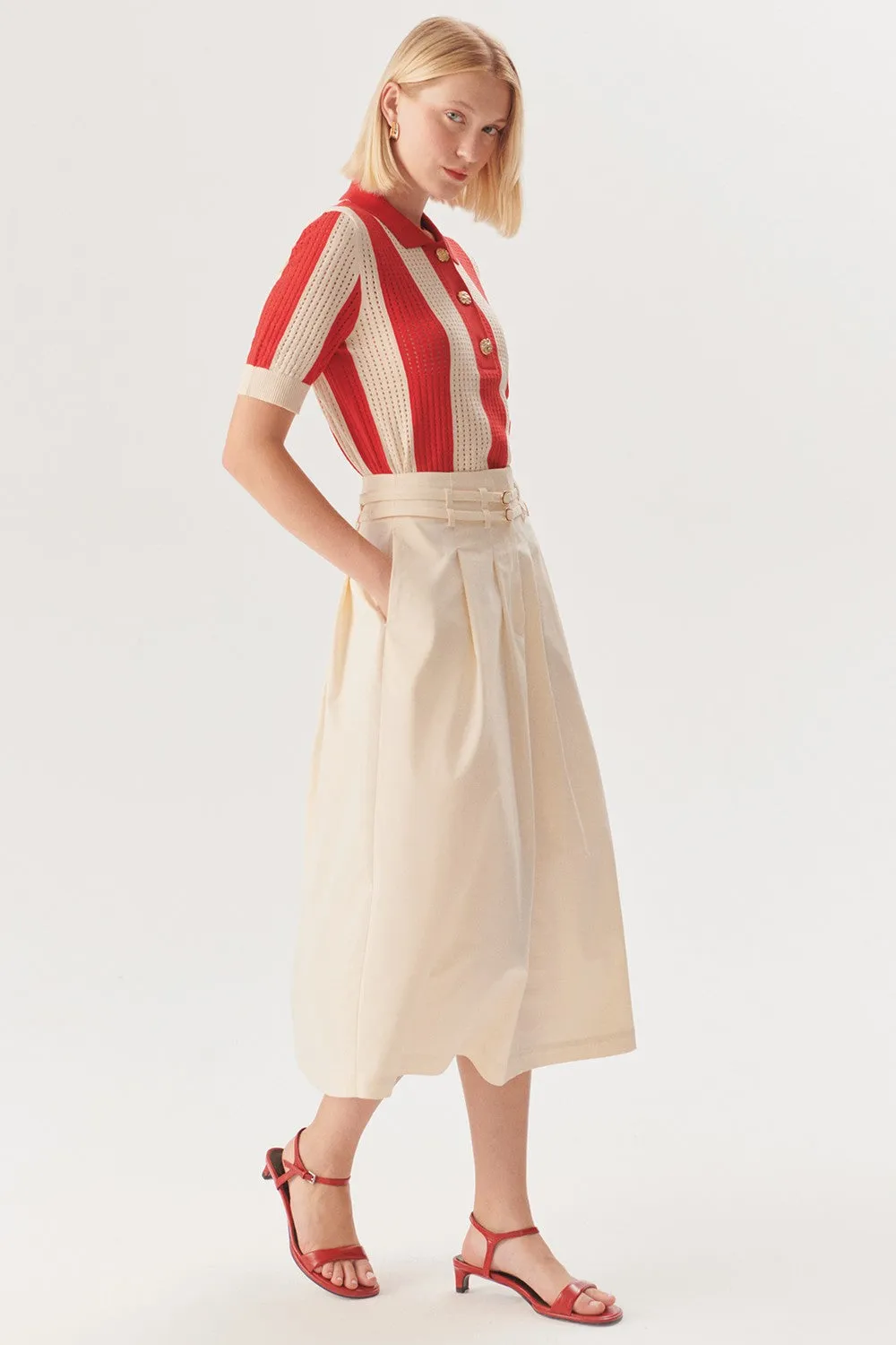 Beige Elegant Cutwork A-Line Skirt