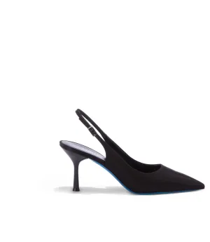 Black satin slingback pumps