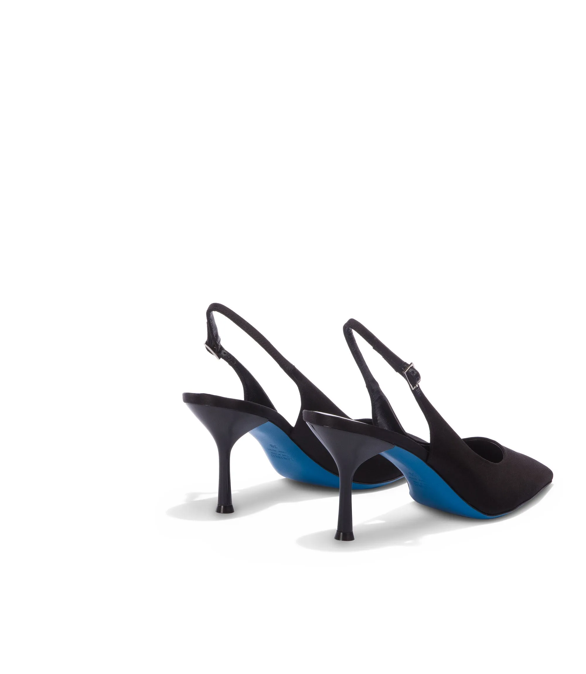 Black satin slingback pumps