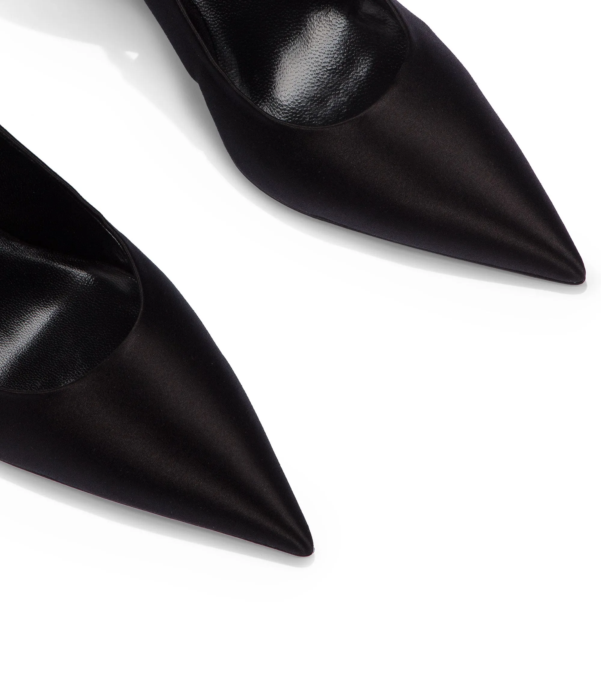 Black satin slingback pumps