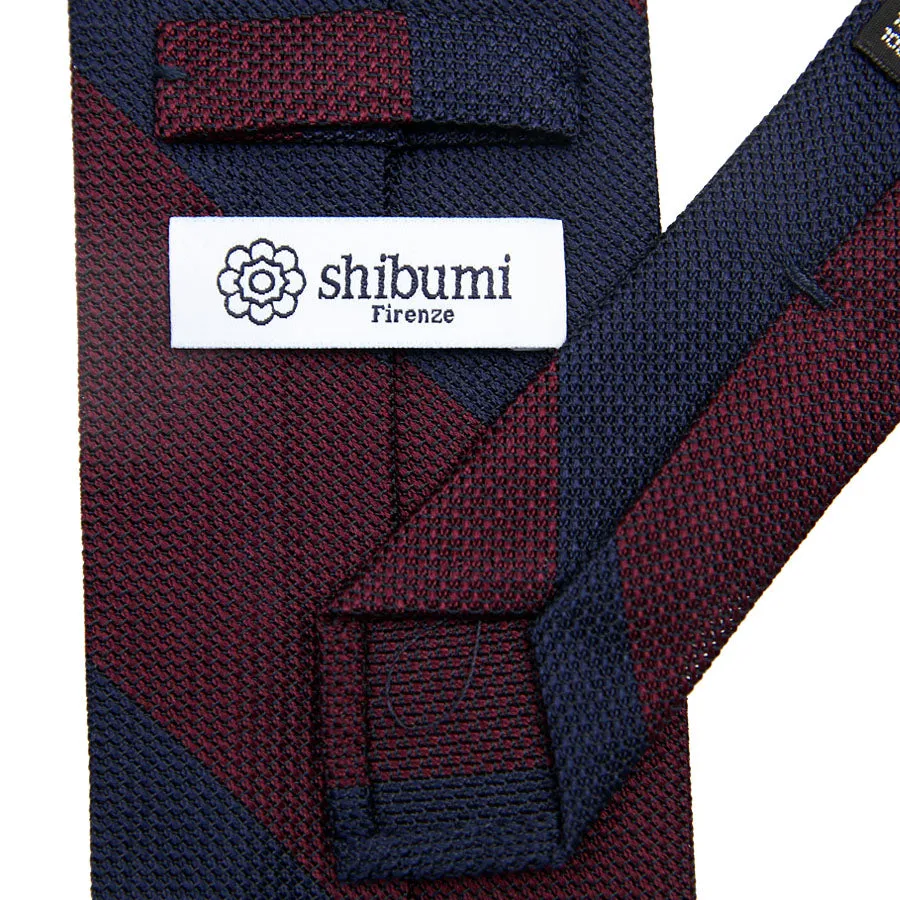 Block Stripe Grenadine / Garza Fina Silk Tie - Navy / Burgundy