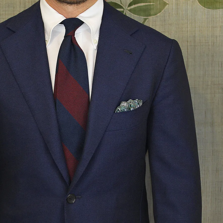 Block Stripe Grenadine / Garza Fina Silk Tie - Navy / Burgundy