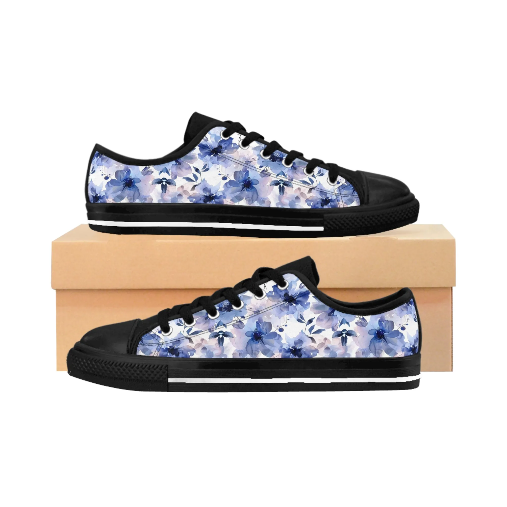 Blue Watercolor Flowers Women's Sneakers
