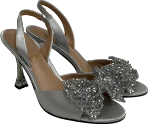 Charles & Keith Metallic Recycled Polyester Beaded Bow Slingback Pumps - Silver UK 4 EU 37 
