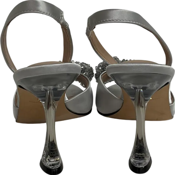 Charles & Keith Metallic Recycled Polyester Beaded Bow Slingback Pumps - Silver UK 4 EU 37 