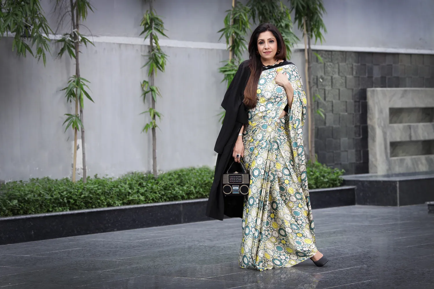 Clock Print Saree
