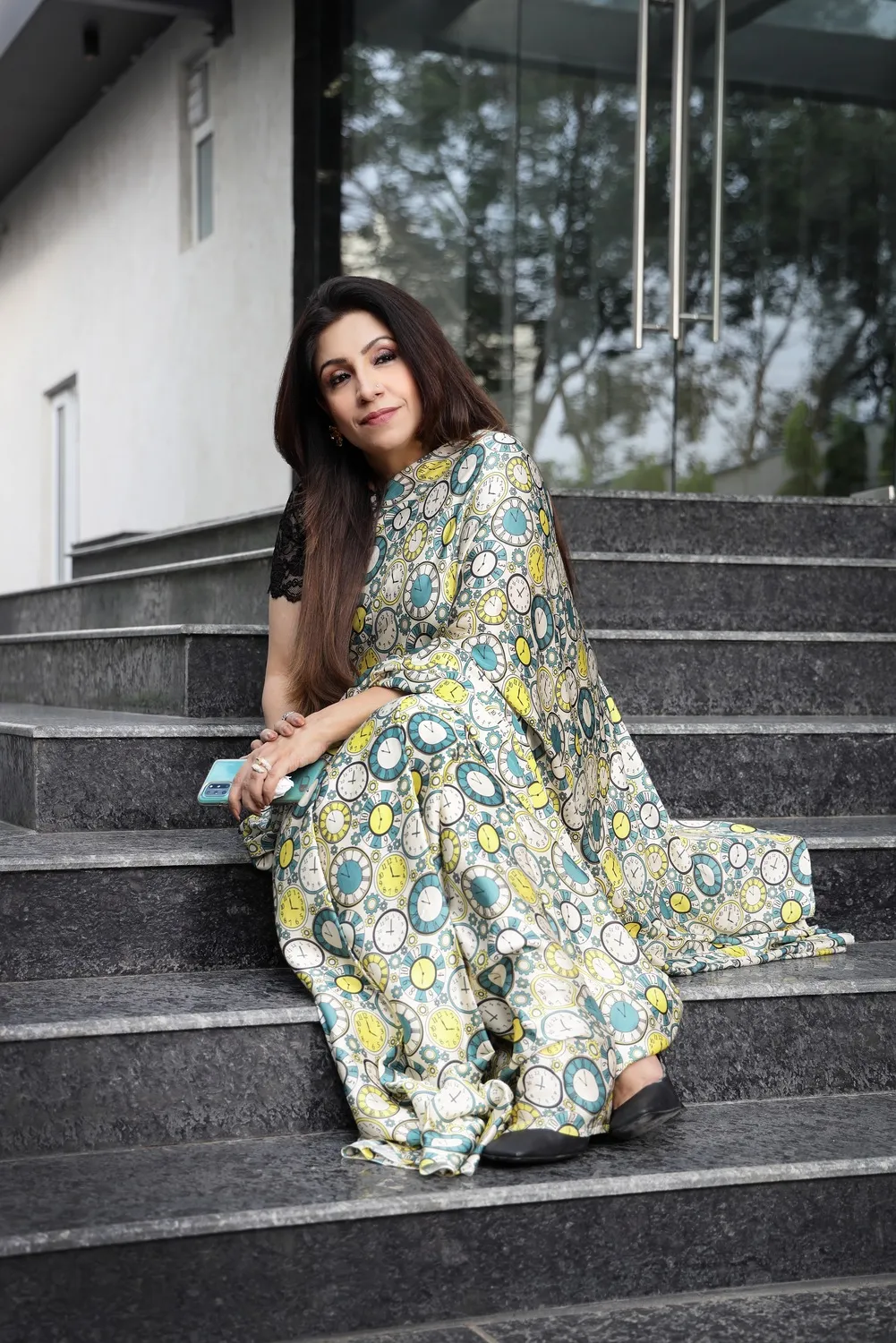 Clock Print Saree