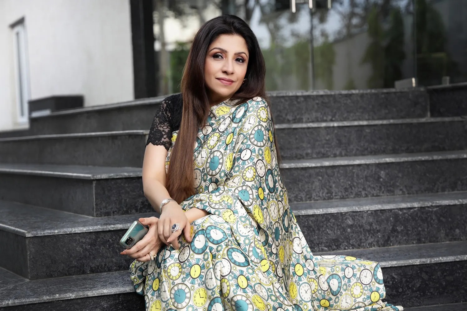 Clock Print Saree