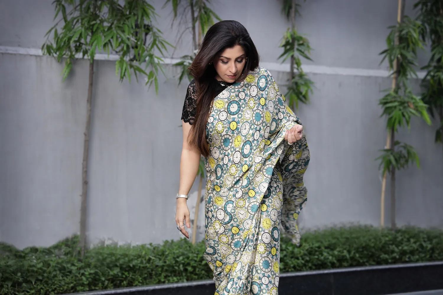 Clock Print Saree
