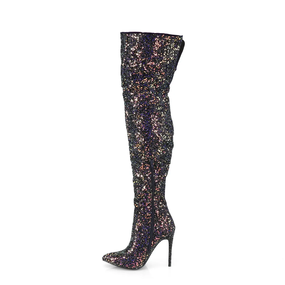COURTLY-3015 Pleaser Black Glitter Sexy Single Sole Shoes (Fetish Footwear)