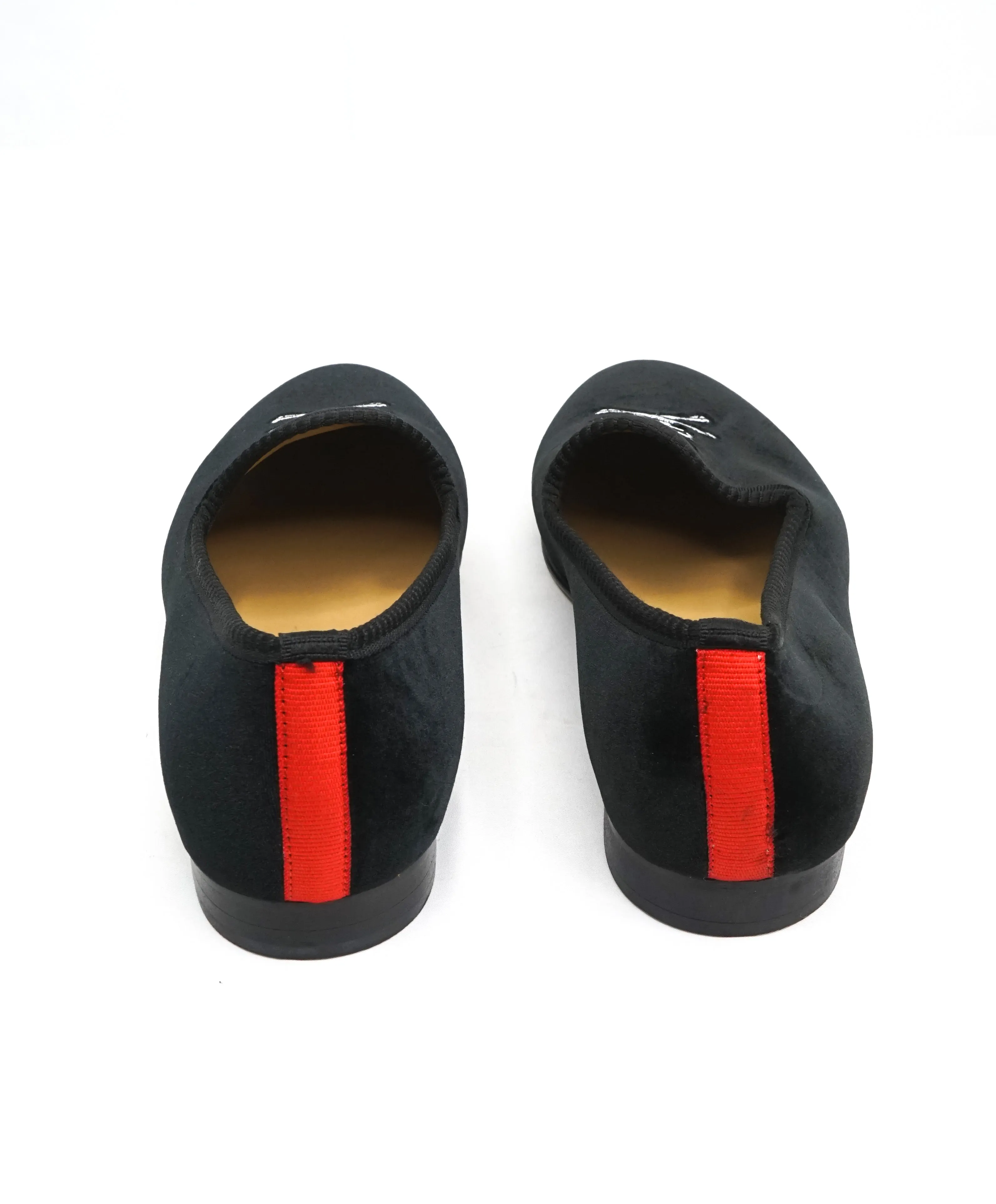 DEL TORO - Black Red Stripe "Skull N' Bones" Velvet Smoking Slippers Loafers - L10/R9.5