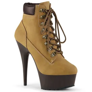 DELIGHT-600TL-02 Pleaser Tan Nubuck Faux Leather/Dark Brown Matte Sexy Platform Shoes (Pole Dancing Heels)