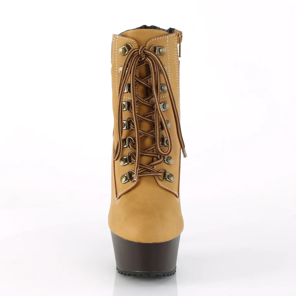 DELIGHT-600TL-02 Pleaser Tan Nubuck Faux Leather/Dark Brown Matte Sexy Platform Shoes (Pole Dancing Heels)