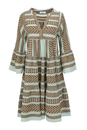 Ella Midi Dress - Brown-Black/Light Blue