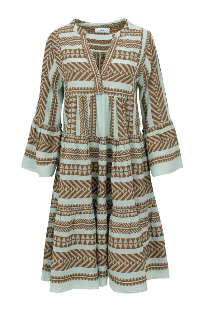 Ella Midi Dress - Brown-Black/Light Blue