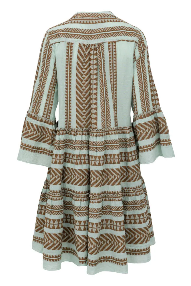 Ella Midi Dress - Brown-Black/Light Blue