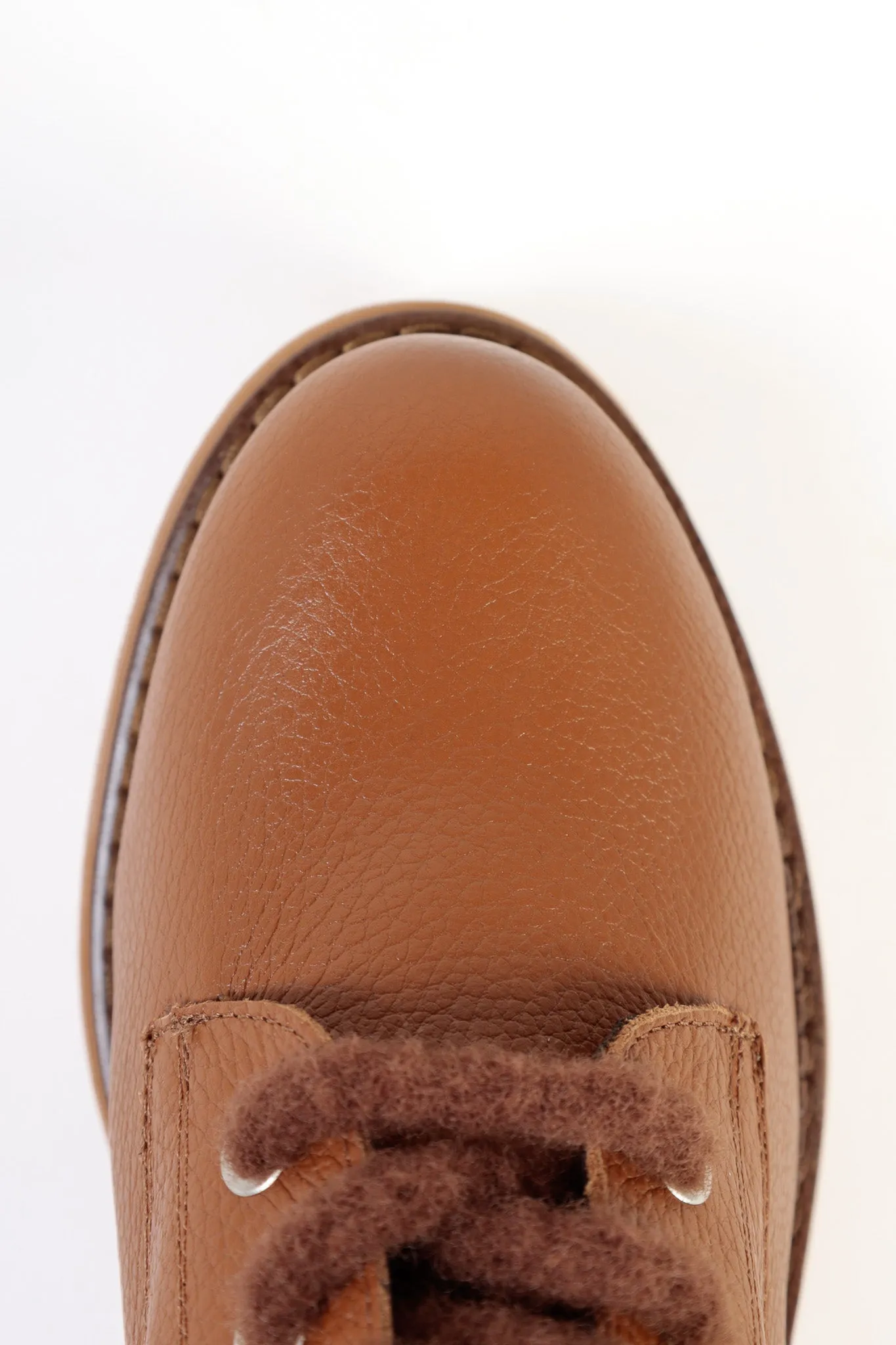 ELLIE CUOIO - Lace-Up Flat Ankle Boots