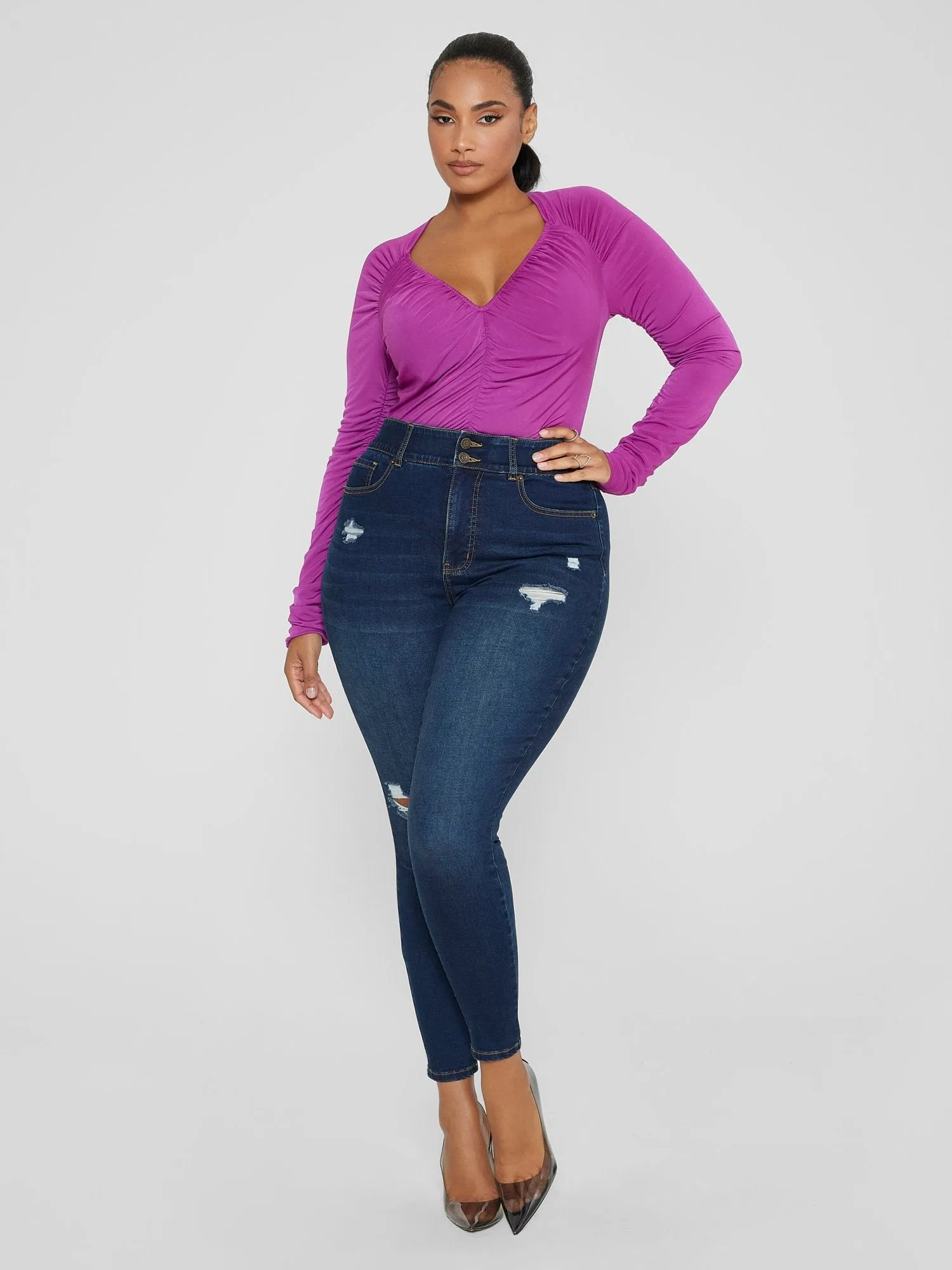 Fashion To Figure - Lydia V-Neck Ruched Top
