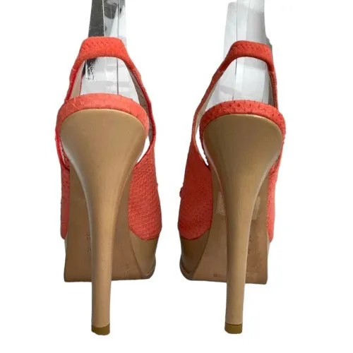 FENDI Coral Python Embossed Leather Fendista Bow Slingback Sandals, Size 39