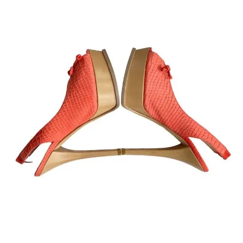 FENDI Coral Python Embossed Leather Fendista Bow Slingback Sandals, Size 39
